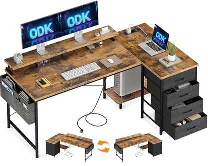 Birou colt reversibil L 160x80 cu 4 sertare ODK, USB si raft monitor