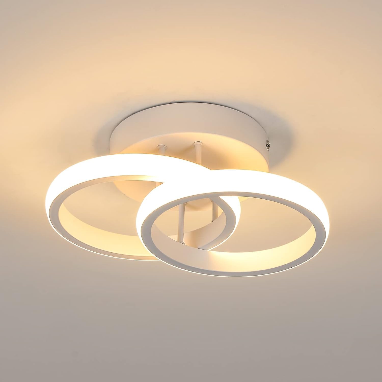 Goeco LED Ceiling Light, 2 Bulbs, Modern Round Design Ceiling Light, 3000 K Warm White Light, 22 W LED Lamp, Silicone Cover, LED Light for Living Room, Bedroom, Kitchen (White Model 1)