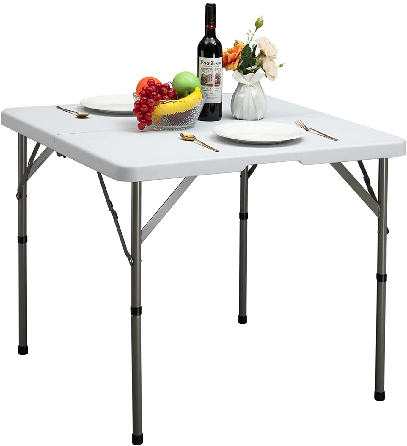 Masa plianta patrata 87 cm HollyHOME, alba, compacta pentru balcon si