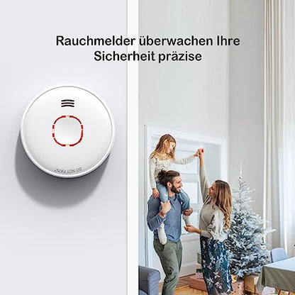 Detector de fum cu baterie inclusa si inlocuibila, alarma de incendiu cu indicator LED si buton de silentios, conform standard EN 14604, set 4 bucati