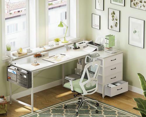 Birou in forma L 160x80 cm ODK, 4 sertare, USB si prize pentru organizare