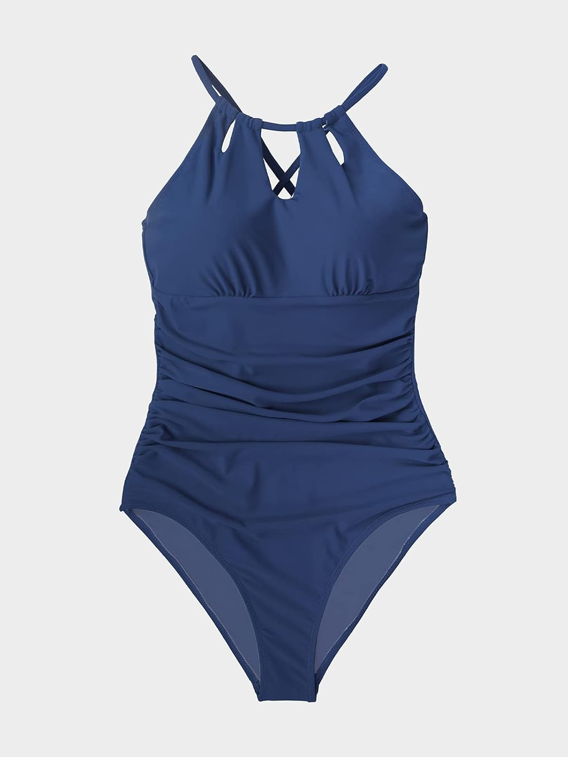 Costum de baie dama CUPSHE cu guler inalt, decupaje decorative si volane, marimea S, Yale Blue