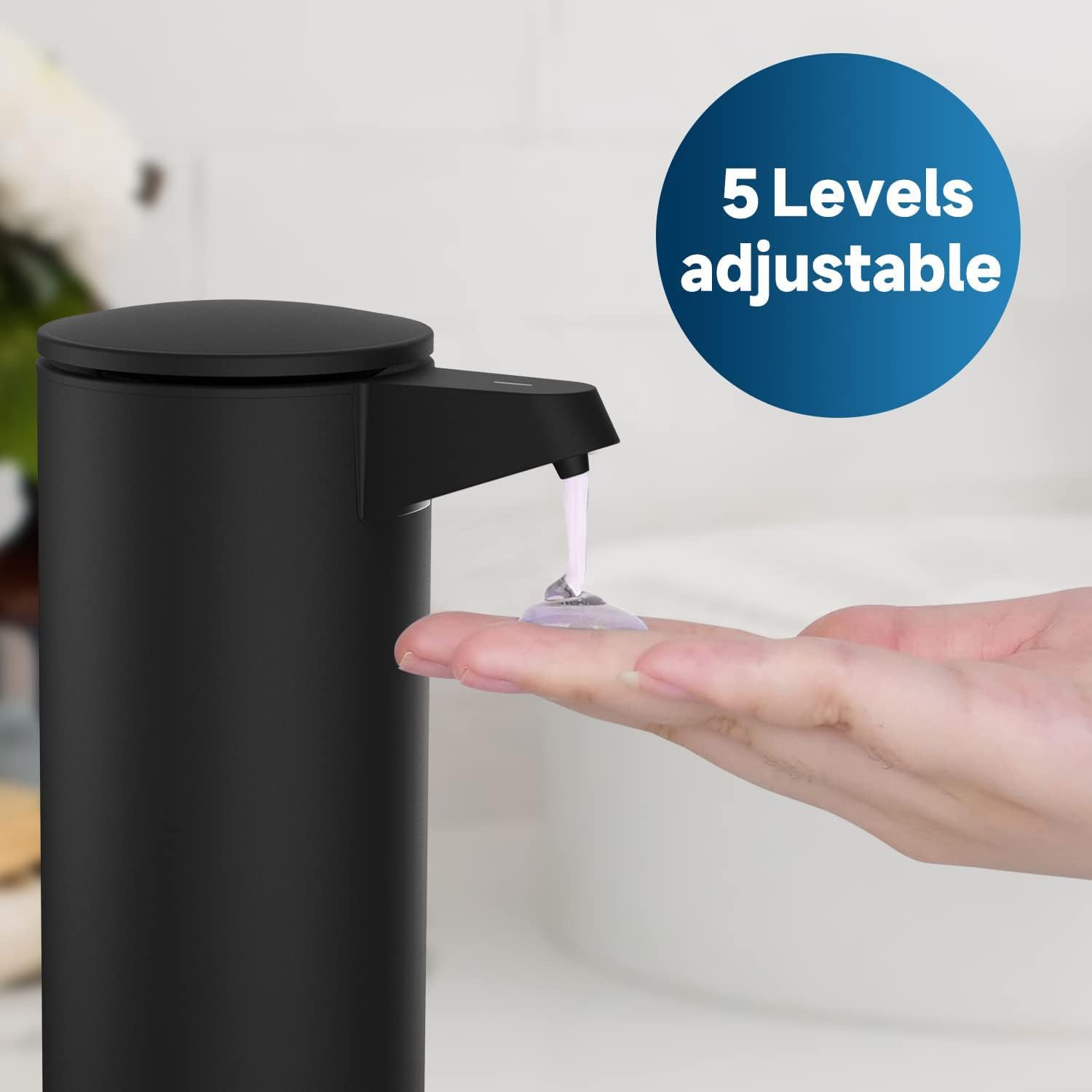 AIKE AK1333 280ml/9.5oz Automatic Soap Dispenser USB Rechargeable, Stainless Steel Soap Dispenser, Touchless Hand Soap Dispenser Liquid for Bathroom and Kitchen Matte Black