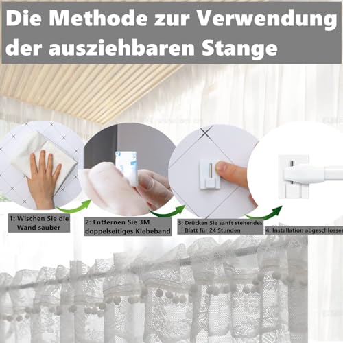 Bara perdea extensibila fara gauri 90-150 cm + carlige adezive, alb