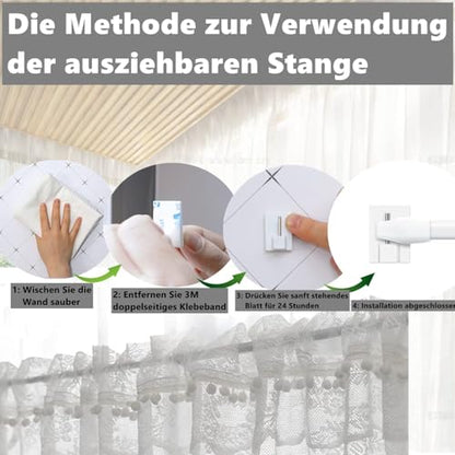 Bara perdea extensibila fara gauri 90-150 cm + carlige adezive, alb