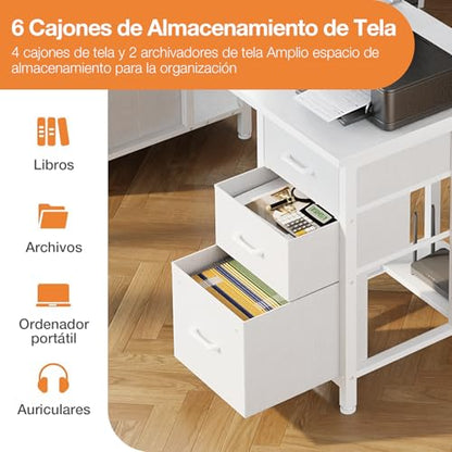Birou cu 6 sertare 160x52 cm Coleshome, prize si USB, alb
