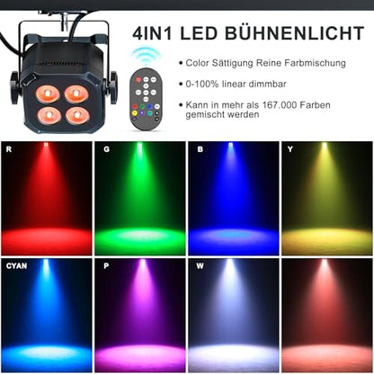 4 x proiectoare LED Disco PAR RGBW, lumini scena 40W cu DMX 4/8CH si telecomanda, spoturi PAR pentru disco, petreceri, DJ, scena, bar, nunta, Halloween, Craciun