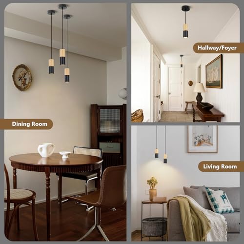 Lampa suspendata LED, Set 3 pendule VONCI, 3 becuri GU10 incluse, Ideala pentru Dormitor, Living, 20 cm, Negru