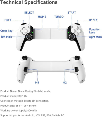Megadream Mobile Gaming Controller for iPhone/iPad,Wireless Phone Remote Gamepad Bluetooth Joystick for iOS/Android/PC/Switch/Tablet/Cloud (White)