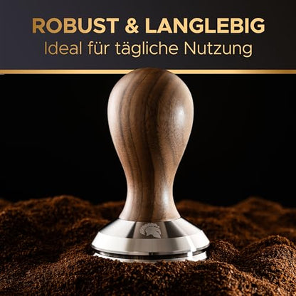 Espresso Tamper 58.5 mm BaristaLegends + baza inox, maner lemn, anti-vacuum