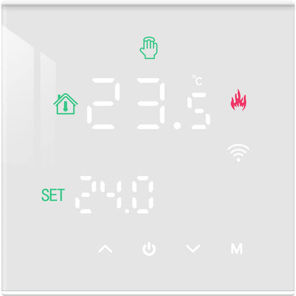 Termostat inteligent Beok WiFi pentru centrala termica, control Tuya, programabil, termostat digital wireless cu ecran tactil LCD, montaj pe perete, TGW60W-WIFI-WPB, alb