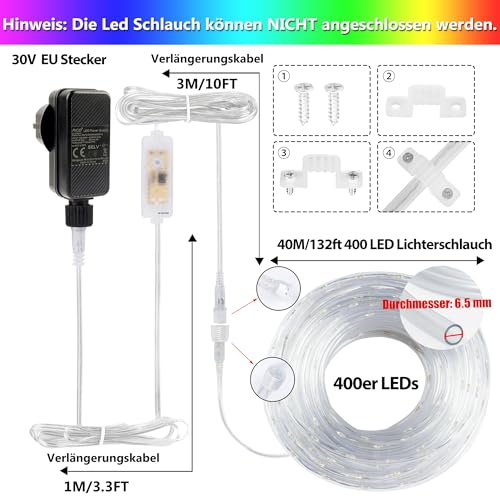 Instalatie luminoasa tip tub LED 40 m, 400 LED, exterior, 25 culori + alb cald, telecomanda, pentru gradina/balcon/Craciun