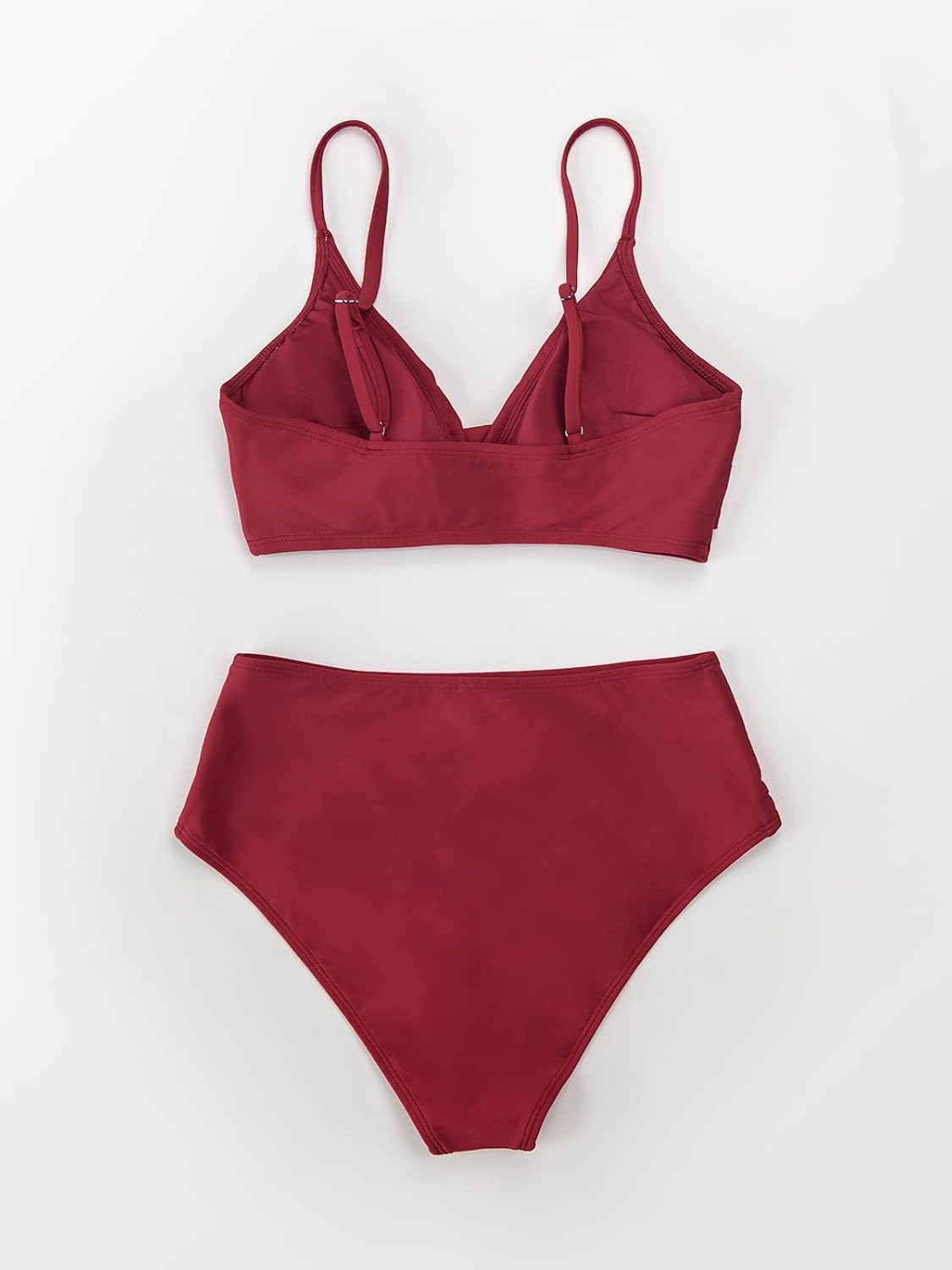 Costum de baie din doua piese CUPSHE cu bustiera incrucisata si talie inalta, marimea L, rosu vin