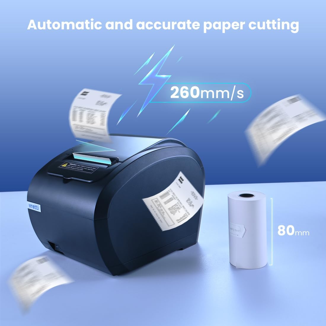 vretti Thermal Ticket Printer, Direct Thermal Printer with USB Serial LAN Port - Supermarket Kitchen POS Printer with ESC/POS Command Support