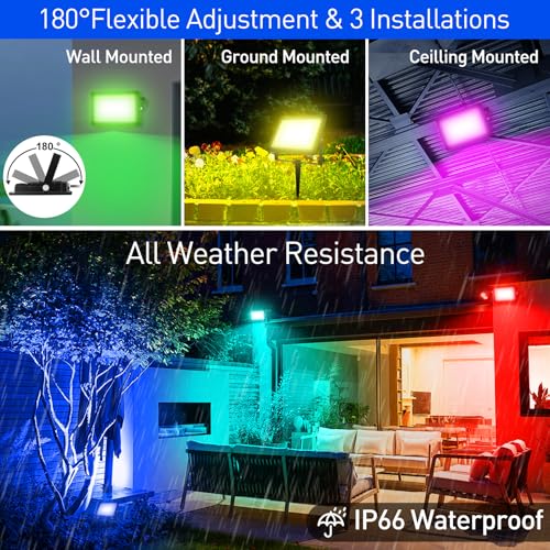 Set Proiectoare LED RGB 30W interior/exterior, WiFi/Bluetooth T-SUNUS, IP66, 2 buc
