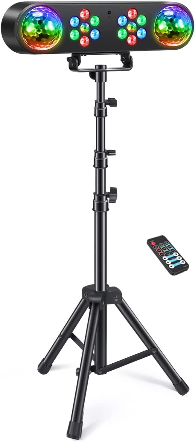 DJ light with tripod, party bar lights, disco spinning ball light, remote control and stage lighting system sound activated for bar concerts, mobile band dance, wedding, Halloween