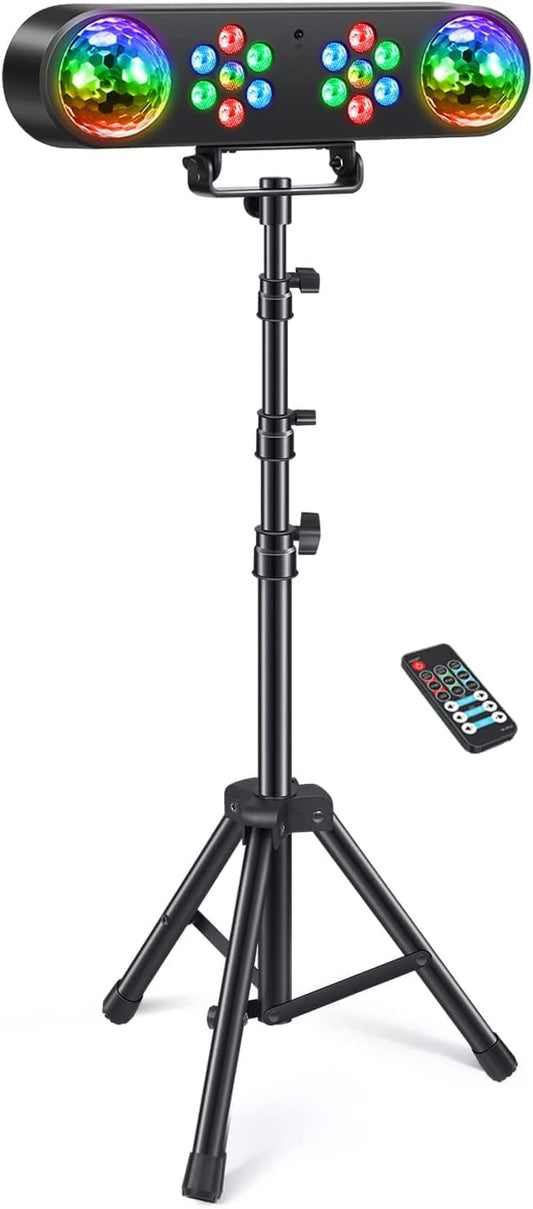 DJ light with tripod, party bar lights, disco spinning ball light, remote control and stage lighting system sound activated for bar concerts, mobile band dance, wedding, Halloween