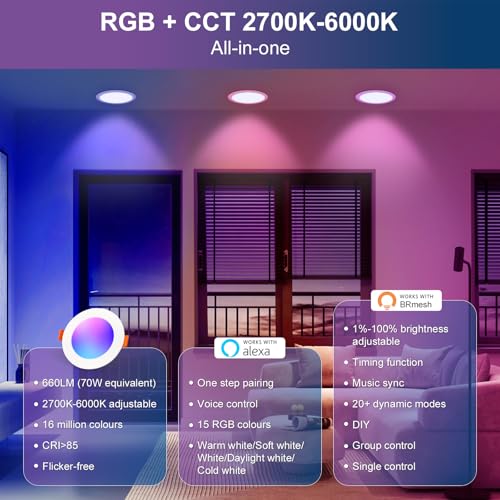 Spot LED incastrat RGB 7W DUSKTEC + Alexa, 2700K-6000K, dimabil