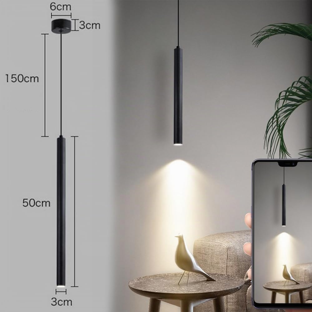 Set 2 pendule LED LIGKIN minimaliste din aluminiu, 50 cm, negre