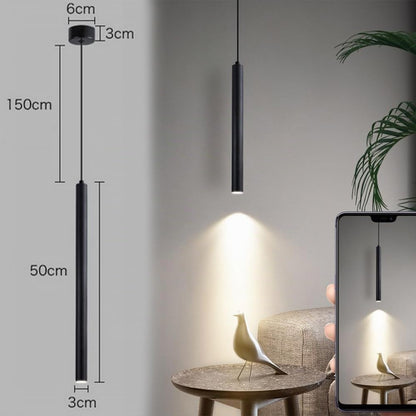 Set 2 pendule LED LIGKIN minimaliste din aluminiu, 50 cm, negre