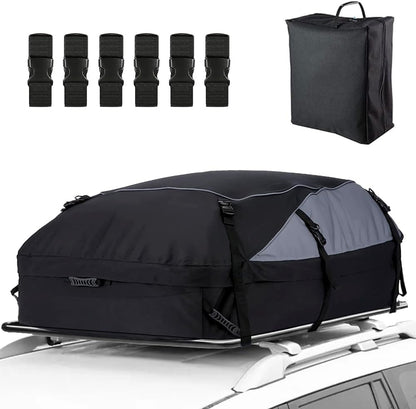 Ranikeer 21 Cubic Feet Foldable Waterproof Roof Box Bag with 6 Reinforcement Buckles for Vehicles with/without Pannier Rack, Black