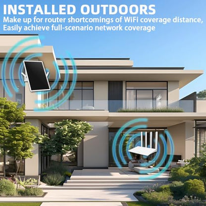 Amplificator WiFi exterior WLAN, repeater și booster solar pe baterie, extender semnal WiFi 2.4GHz până la 100m, 300Mbit/s, compatibil cu dispozitive 2.4GHz