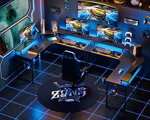 Birou gaming 129x129 cm ODK, LED, 2 prize + 2 USB, raft monitor