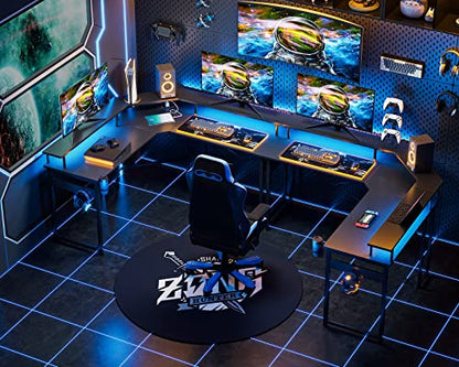Birou gaming 129x129 cm ODK, LED, 2 prize + 2 USB, raft monitor