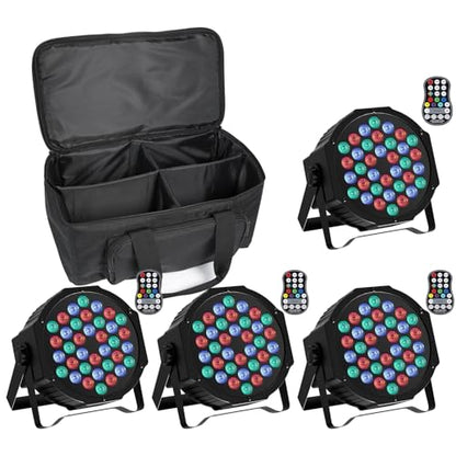 Set 4 Proiectoare LED RGB cu baterie 36 LED + telecomanda, 7 moduri, lumina dinamica