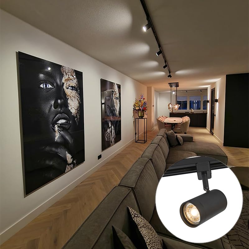 Spot tavan pe sina QAZQA Jeana, sistem iluminat 1 faza cu 3 spoturi, negru cu auriu/alama, pentru living si dormitor, iluminat interior modern