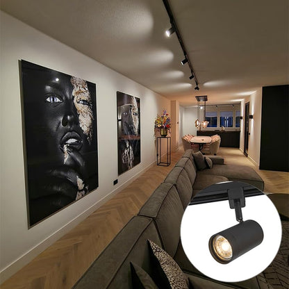 Spot tavan pe sina QAZQA Jeana, sistem iluminat 1 faza cu 3 spoturi, negru cu auriu/alama, pentru living si dormitor, iluminat interior modern