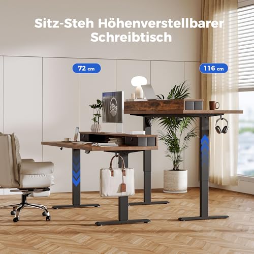 Birou electric reglabil pe inaltime 140x60 cm Agilestic + 2 sertare, memorie