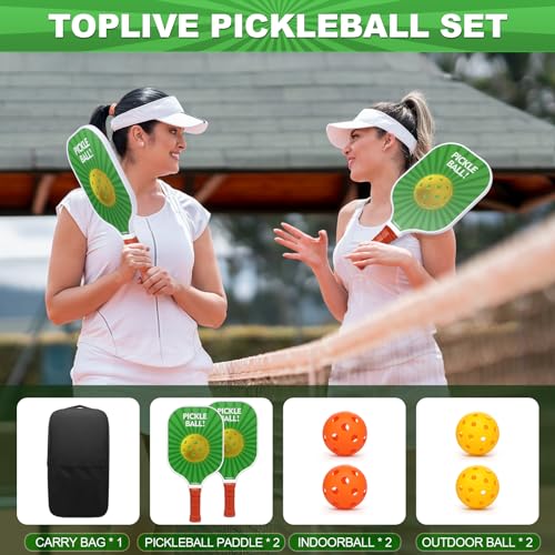 Set palete si mingi Pickleball 2 buc + mingi, Fiberglas, PP core, ergonomic