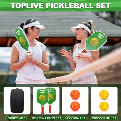 Set palete si mingi Pickleball 2 buc + mingi, Fiberglas, PP core, ergonomic