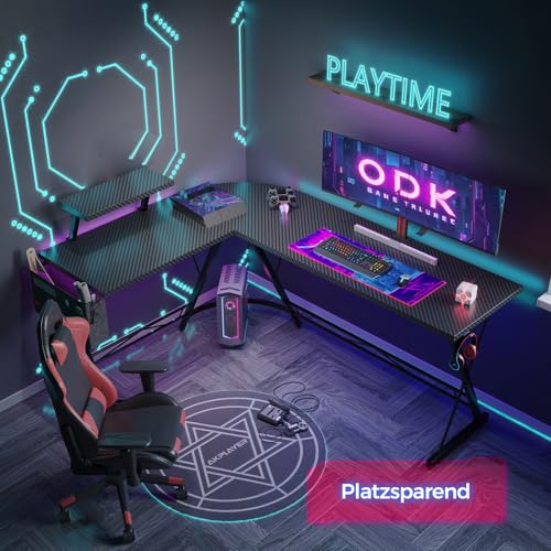 Birou gaming L 167x120 cm ODK cu suport monitor, carbon black