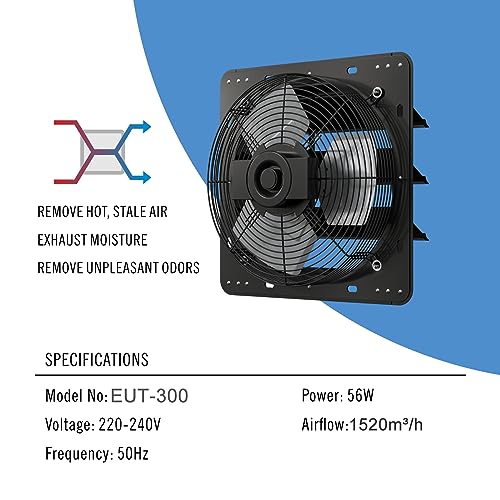 Ventilator extractor cu admisie si evacuare de 300 mm, 1520 m³/h, ventilatie industriala pentru sera/garaj – 300 mm Aygrochy 12 inch, 895 CFM, 56W