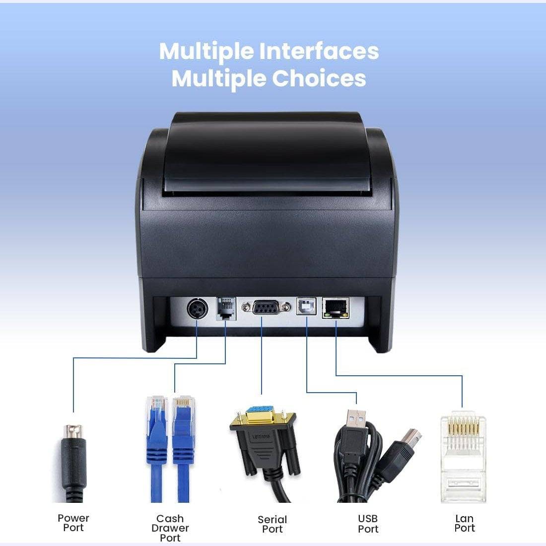 vretti Thermal Ticket Printer, Direct Thermal Printer with USB Serial LAN Port - Supermarket Kitchen POS Printer with ESC/POS Command Support