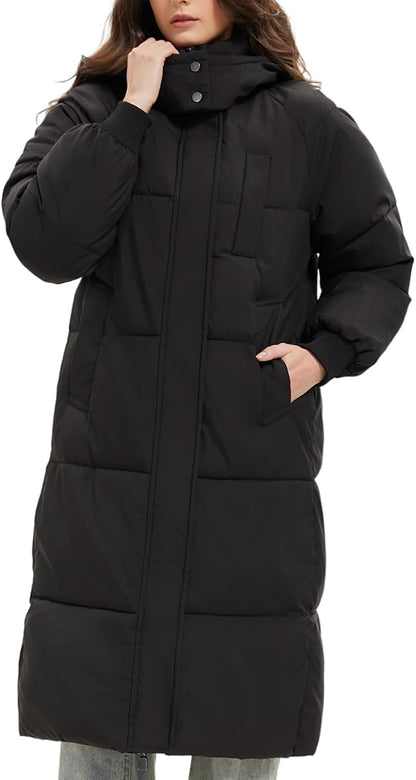 Geaca lunga de iarna matlasata PUFFIT cu gluga, impermeabila, dama, marimea M, neagra