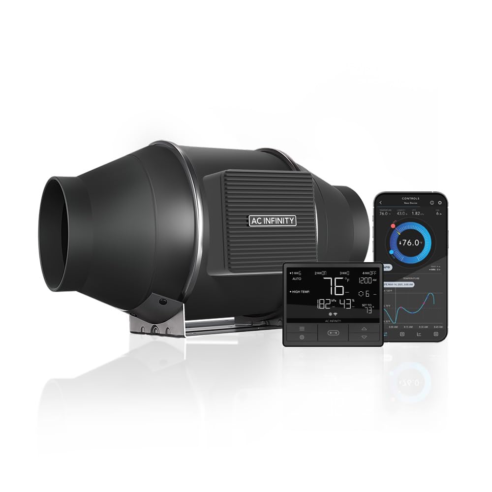 AC Infinity CLOUDLINE PRO T6, Quiet 6” Inline Duct Fan with Temperature Humidity VPD Controller, WiFi Integrated App Control - Ventilation Exhaust Fan for Heating Cooling, Grow Tents, Hydroponics