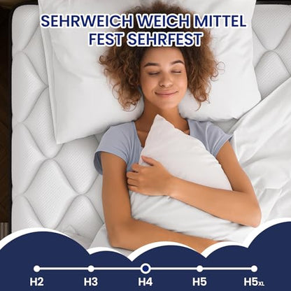 Saltea cu arcuri individuale BedStory 160x200 cm, 31 cm grosime, ortopedica, fermitate H3/H4, alba