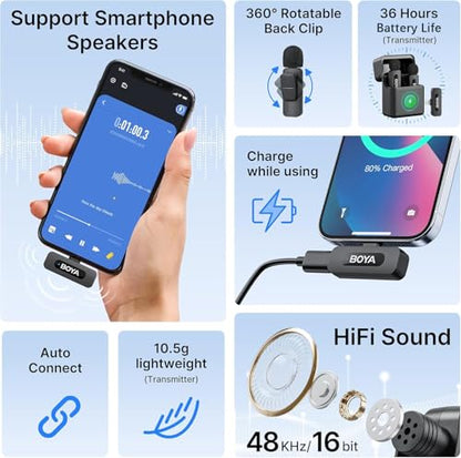 Microfon lavaliera wireless BY-V3 BOYA pentru iPhone, raza 100m, 2.4GHz