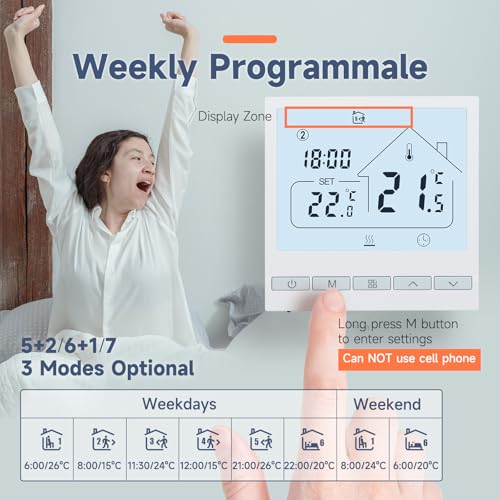 Termostat digital programabil TOL47-WP BEOK, incalzire pardoseala apa