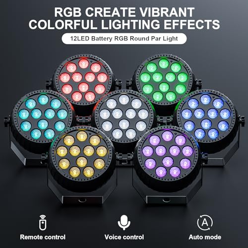 Set 2 Proiectoare Disco Par LED RGB reincarcabile + telecomanda, 12 LED