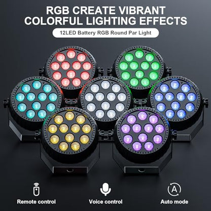 Set 2 Proiectoare Disco Par LED RGB reincarcabile + telecomanda, 12 LED