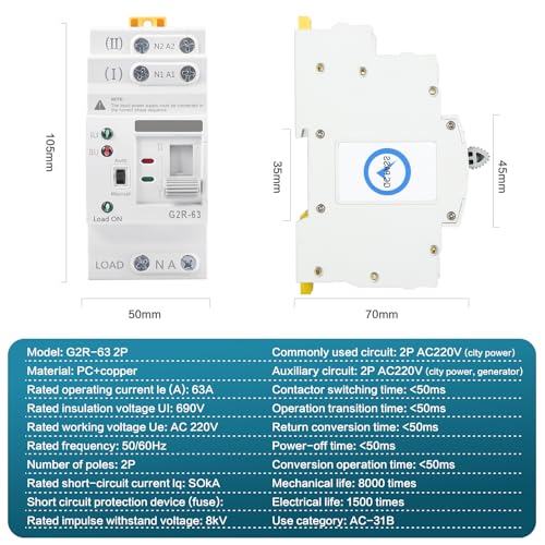 Comutator Automat ATS 63A 2P pe sina DIN, 220V