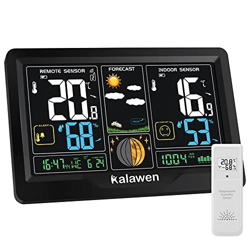 Statie meteo wireless cu senzor exterior Kalawen, ecran color, prognoza, ceas