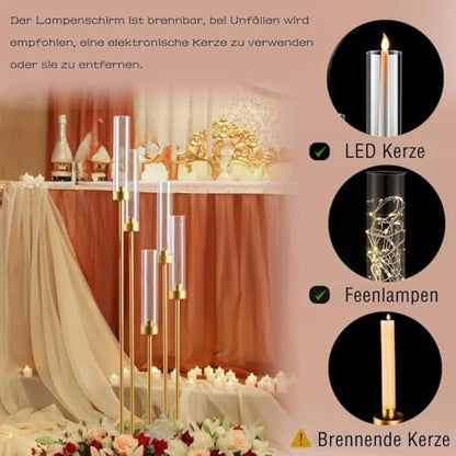 Set 4 Suporturi lumanari podea 5 brate 100 cm + abajur acrilic VINCIGANT, set 4