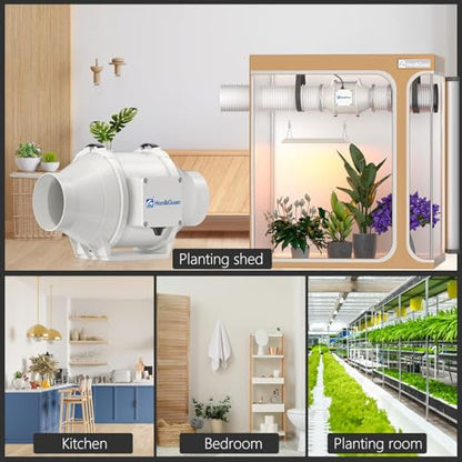 Ventilator Inline Hon&Guan 100mm silentios, debit reglabil treapta mare/mica, ventilator inline pentru baie, birou, grow tent si hidroponie