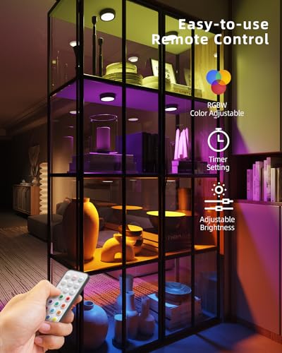 Spoturi RGB Puck Lights reincarcabile cu telecomanda, Black - lumina sub dulap