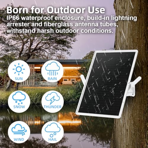 Amplificator WiFi exterior WLAN, repeater și booster solar pe baterie, extender semnal WiFi 2.4GHz până la 100m, 300Mbit/s, compatibil cu dispozitive 2.4GHz